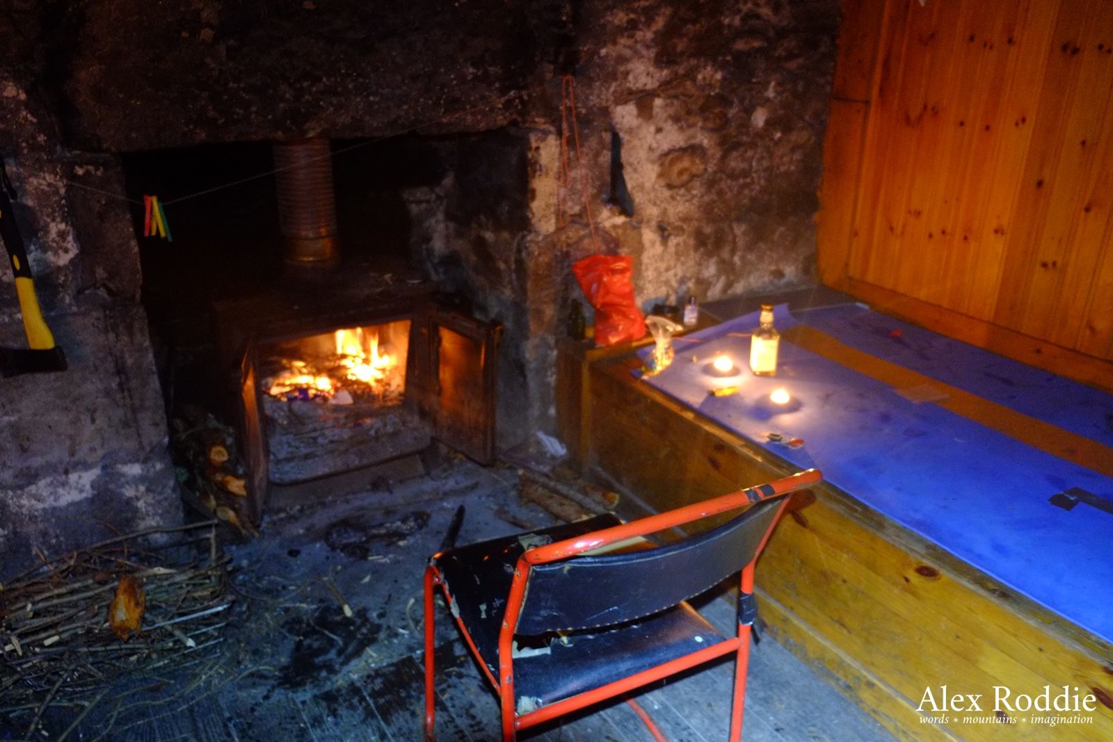 Getting a fire going at Ben Alder Cottage (apologies for the poor focus in this one!)