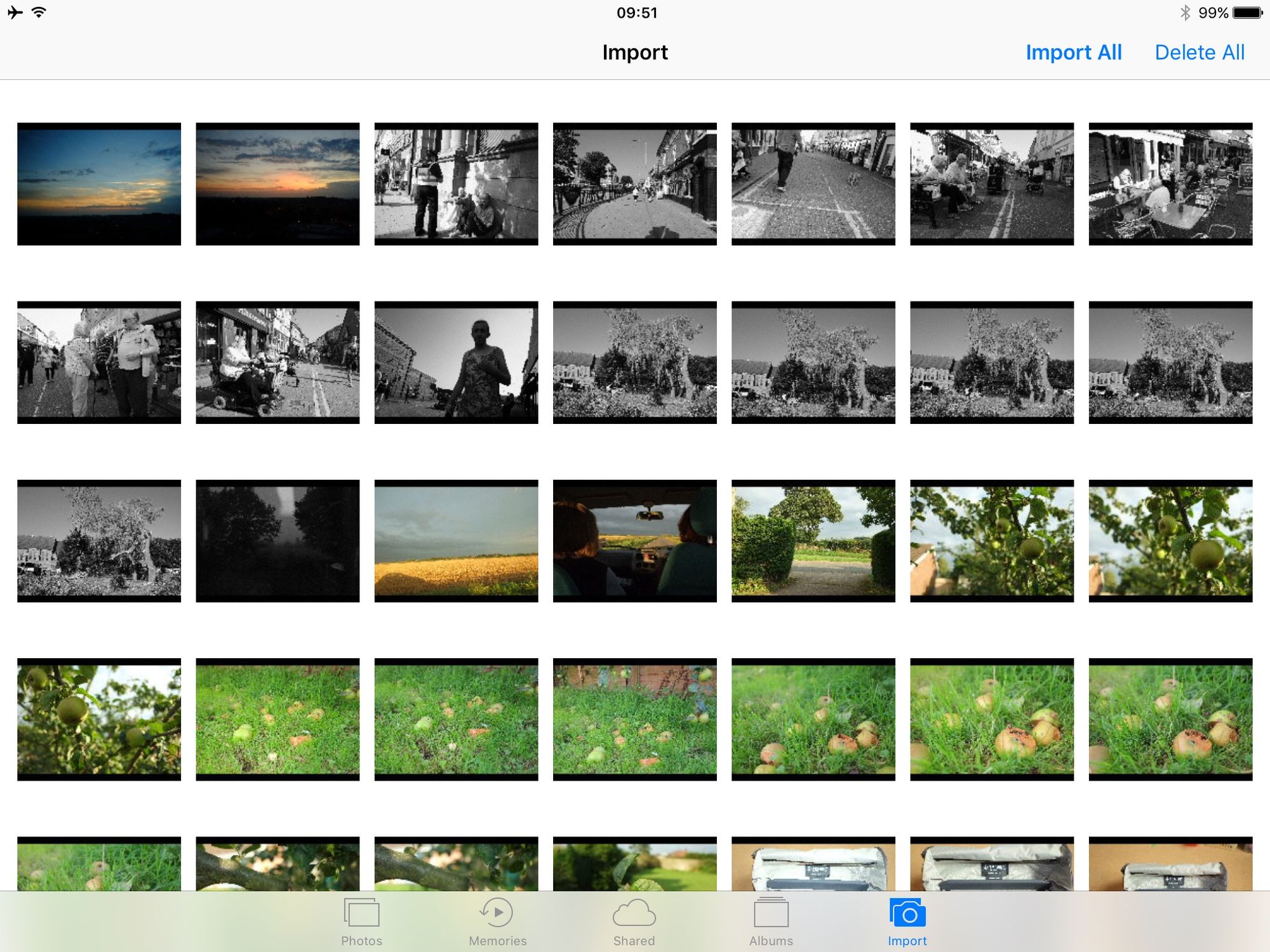 Importing photos on iOS. Some of these files are raw+JPEG pairs, some JPEGs, but there's no way of telling which is which