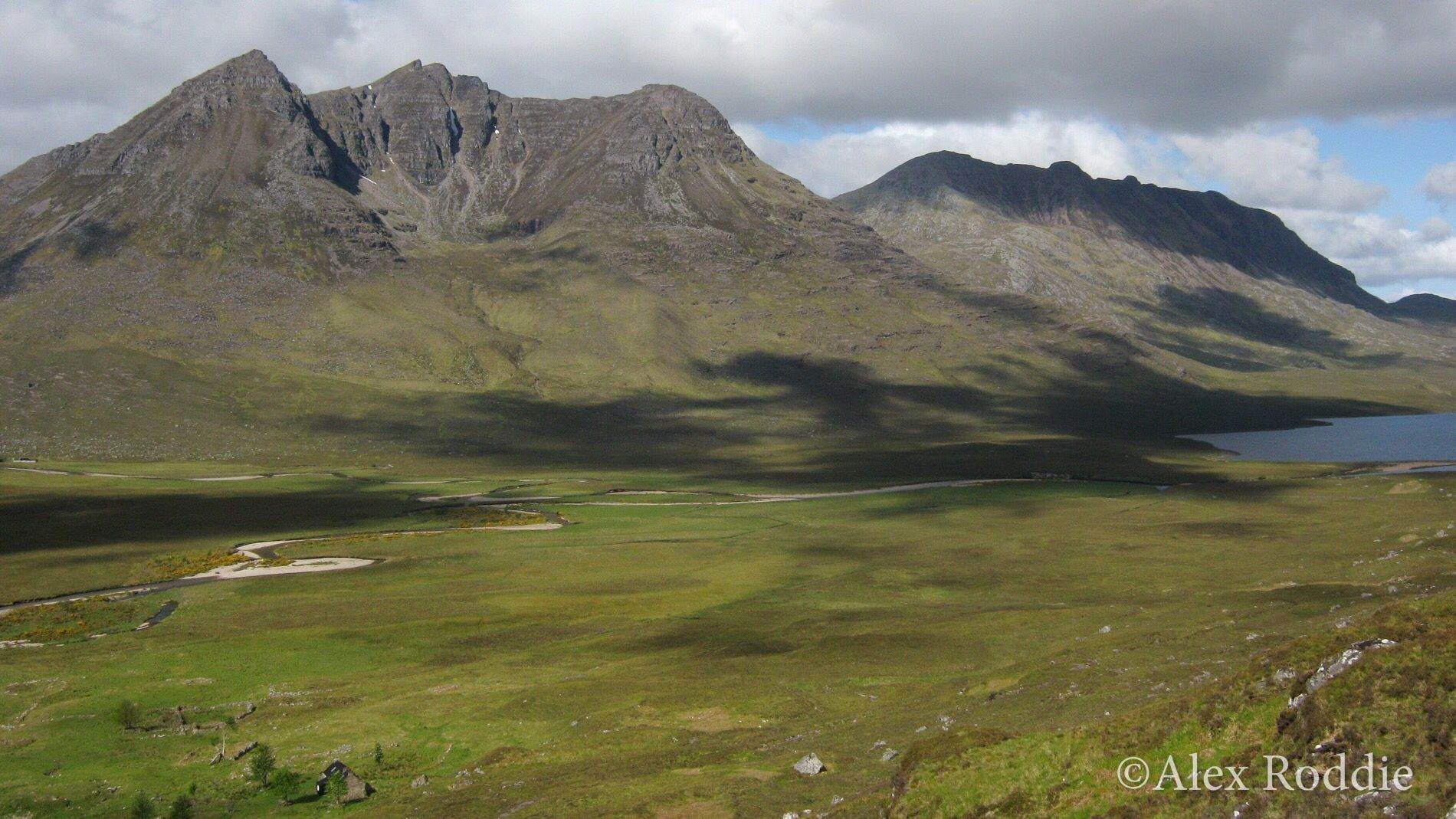 Sunshine over Fisherfield at last, leaving Shenavall